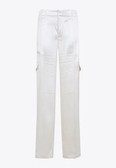 Phoebe Philo Liquid Cargo Pants In Silk Blend In White