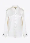 Phoebe Philo Liquid Utility White Silk Shirt With Pointed Collar And Button Tabs