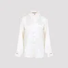 Phoebe Philo Liquid Utility White Silk Shirt With Pointed Collar And Button Tabs In Neutral