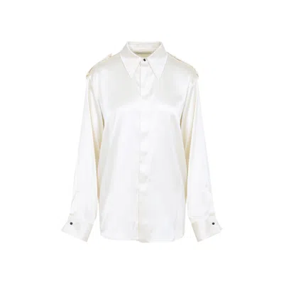 PHOEBE PHILO PHOEBE PHILO LIQUID UTILITY WHITE SILK SHIRT WITH POINTED COLLAR AND BUTTON TABS