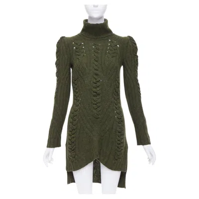 Pre-owned Phoebe Philo Old Celine 2010 Runway  Green Wool Cashmere Cable Knit Dress S
