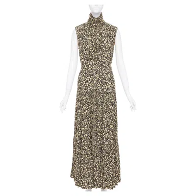 Pre-owned Phoebe Philo Old Celine 2016 Runway Yellow Black Floral High Neck Midi Dress Fr36 S