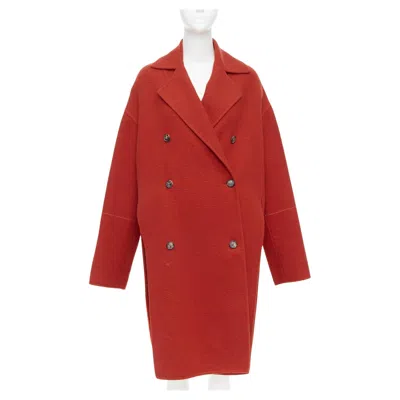 Pre-owned Phoebe Philo Old Celine 2017 100% Cashmere Red Double Breast Oversized Side Slit Coat Fr36 S
