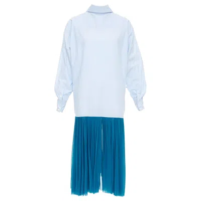 Pre-owned Phoebe Philo Old Celine 2017 Runway Blue Colorblock Reversed Pleated Hem Shirt Dress