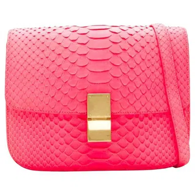 Pre-owned Phoebe Philo Old Celine Medium Classic Box Bag Neon Pink Scaled Leather Flap Crossbody