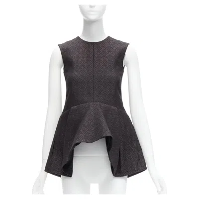 Pre-owned Phoebe Philo Old Celine  Black Cotton Jacquard Waterfall Peplum Top Fr34 Xs