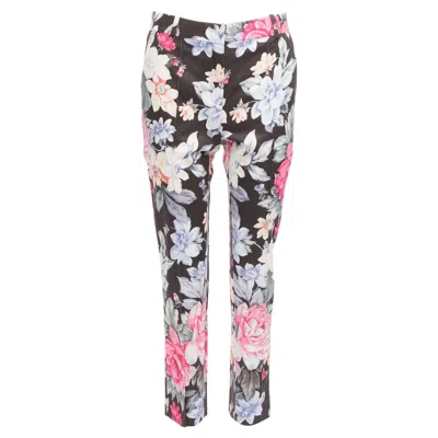 Pre-owned Phoebe Philo Old Celine  Black Floral Print Cotton Twill Tapered Pants Fr34 Xs