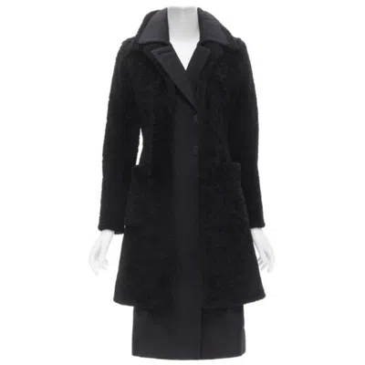 Pre-owned Phoebe Philo Old Celine  Black Lambskin Shearling Wool Layered Coat Fr34 Xs
