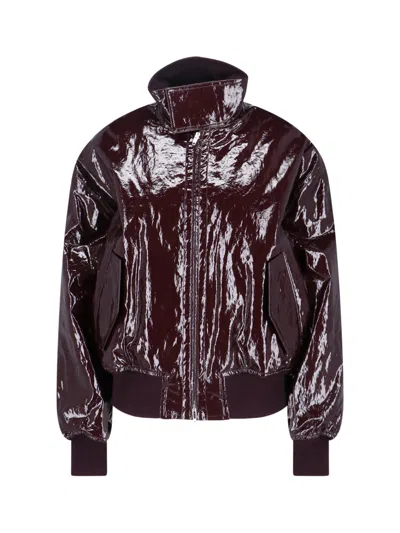 Phoebe Philo Patent Bomber Jacket In Burgundy