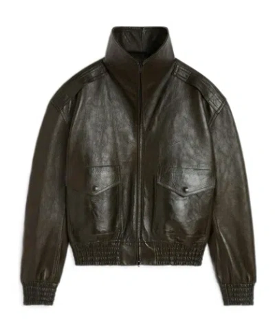 Phoebe Philo Pilot Leather Jacket In Brown