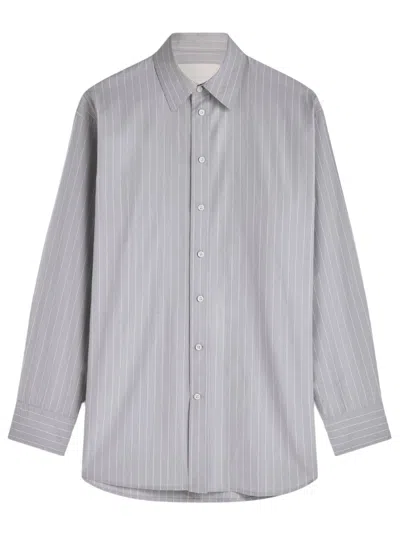 Phoebe Philo Pinstripe Cotton Shirt With High Collar And Pleated Sleeve Detail In Grey