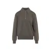 Phoebe Philo Light Brown Wool Zip Polo With Pointed Collar And Ribbed Details In Gray