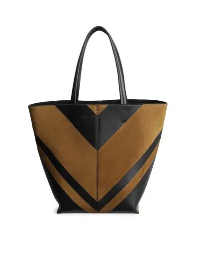 Phoebe Philo Pot Cabas In Black Toffee Leather And Suede