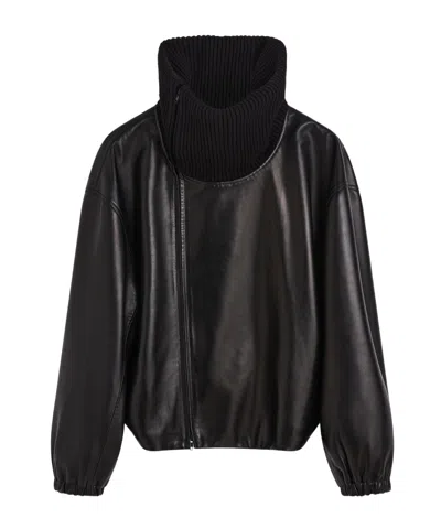 Phoebe Philo Ribbed-collar Leather Jacket In Black