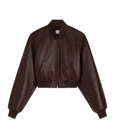 Phoebe Philo Short Bomber Leather Jacket In Brown
