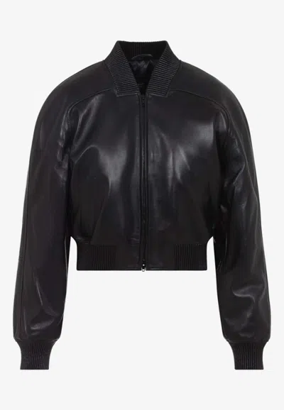 Phoebe Philo Shrunk Leather Bomber Jacket In Black