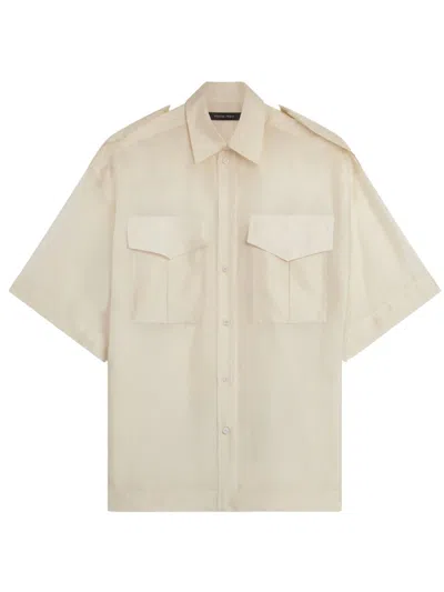 Phoebe Philo Silk Utility Lite Shirt With Short Sleeves In Ivory
