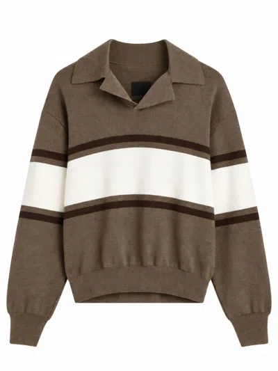 Phoebe Philo Striped Long-sleeve Polo Sweatshirt In Brown