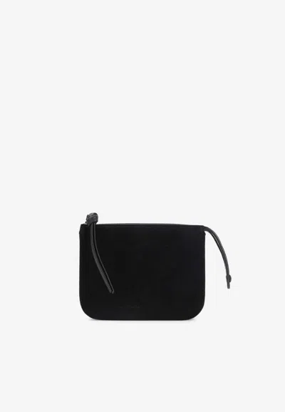 Phoebe Philo Suede Pouch Bag With Embossed-logo In Black