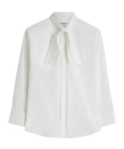 Phoebe Philo Tie Neck Shirt In White Cotton