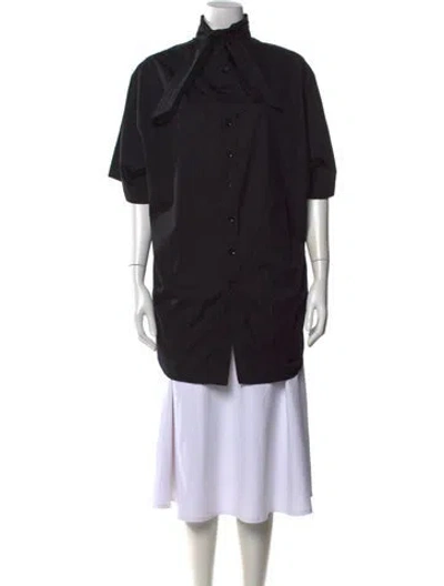 Pre-owned Phoebe Philo Tie Neck Short Sleeve Button-up Top In Black
