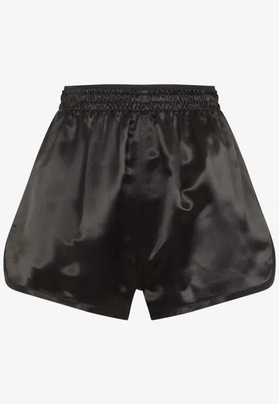 Phoebe Philo Viscose Satin Track Shorts In Brown