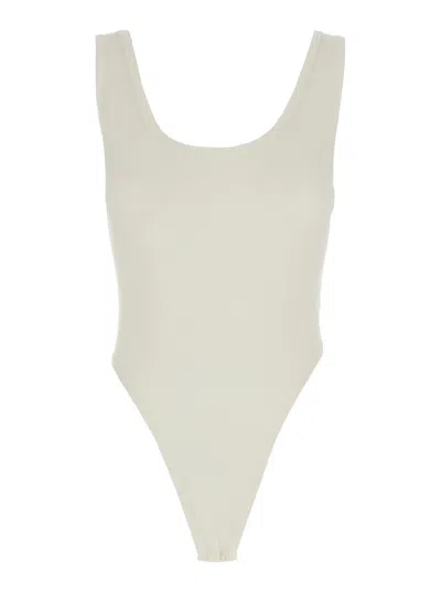 Phoebe Philo White Bodysuit With Round Neck In Silk Blend Stretch Woman