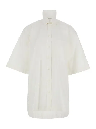 Phoebe Philo White Shirt With Upright Collar And Short Oversize Sleeves In Cotton Woman