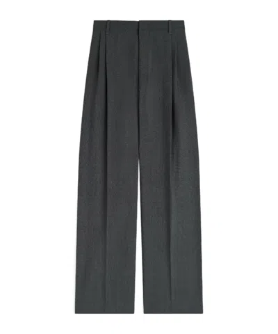 Phoebe Philo Wool Double Pleat Trousers In Gray