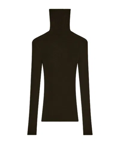 Phoebe Philo Wool Fine Ribbed Turtleneck Top In Brown