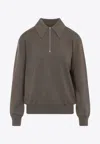 Phoebe Philo Light Brown Wool Zip Polo With Pointed Collar And Ribbed Details