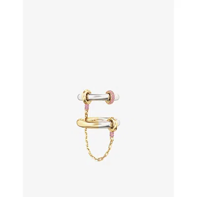 Phoria Womens Gold/silver Hookup 18ct Yellow Gold Vermeil And 0.784ct Pink Tourmaline Chain Ring In Multi