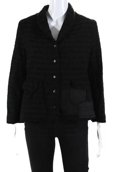 Phos Phoro Womens Uneven Jacket With Patchwork Applique Black