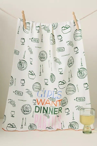 Phthalo Ruth Girls Want Dinner Parties Cotton Dish Towel In Multi