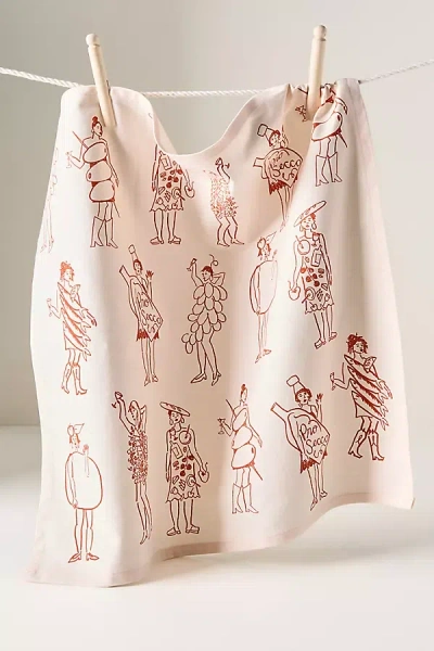 Phthalo Ruth X Julie Peach Dinner Girls Dish Towel In Orange