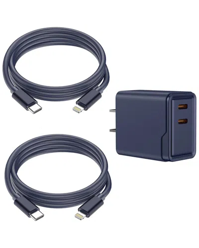 Phunkee Tree Set Of 2 Leather Lightning Fast Charge Cables With Adapter In Blue