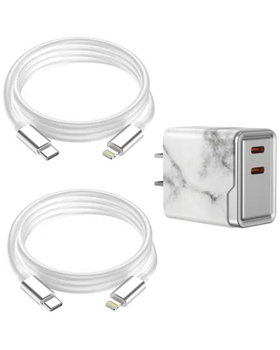 Phunkee Tree Set Of 2 Leather Lightning Fast Charge Cables With Adapter In Multi