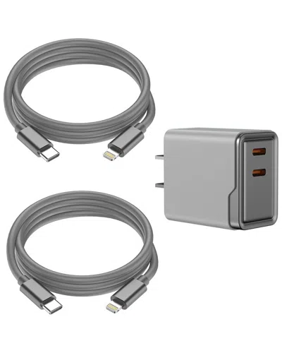 Phunkee Tree Set Of 2 Leather Lightning Fast Charge Cables With Adapter In Silver
