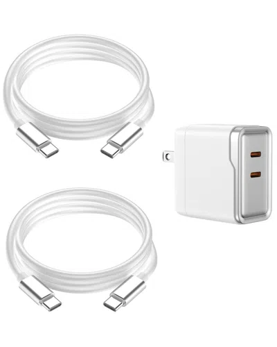 Phunkee Tree Set Of 2 Leather Usb-c Fast Charge Cables With Adapter In White