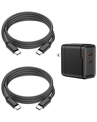 Phunkee Tree Set Of 2 Leather Usb-c Fast Charge Cables With Adapter In Black