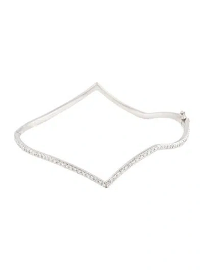Pre-owned Phyne By Paige Novick 14k Diamond Wavy Bangle, 7.5" In Transparent