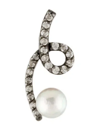 Pre-owned Phyne By Paige Novick 14k Pearl & Diamond Stud Earring In Multi