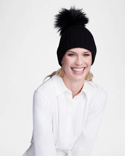 Pia Rossini Kiara Ribbed Faux Fur Pom Pom Beanie In Black