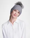Pia Rossini Kiara Ribbed Faux Fur Pom Pom Beanie In Grey