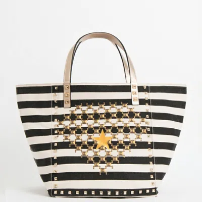 Pia Rossini Lea Tote In White With Black In Multi