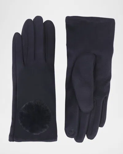 Pia Rossini Leighton Faux Suede Pom Pom Gloves In Black
