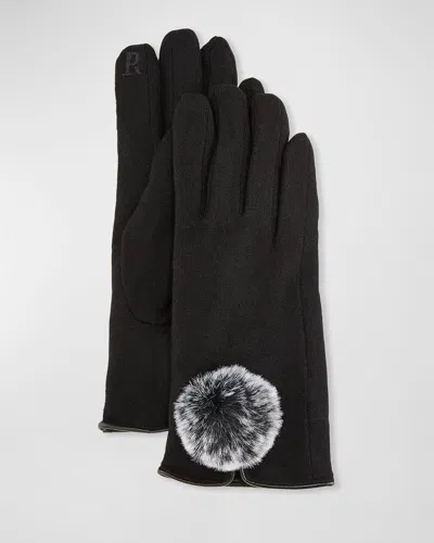 Pia Rossini Lucia Wool-blend Gloves With Faux Fur Pompom In Animal Print