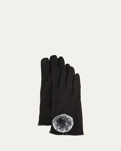 Pia Rossini Lucia Wool-blend Gloves With Faux Fur Pompom In Black