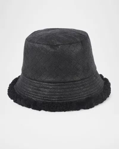 Pia Rossini Lucinda Quilted Faux Fur-trim Bucket Hat In Black