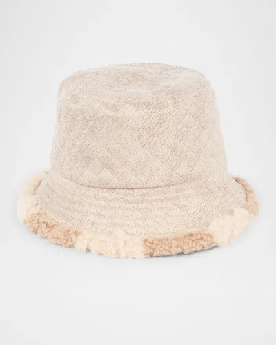 Pia Rossini Lucinda Quilted Faux Fur-trim Bucket Hat In Cream